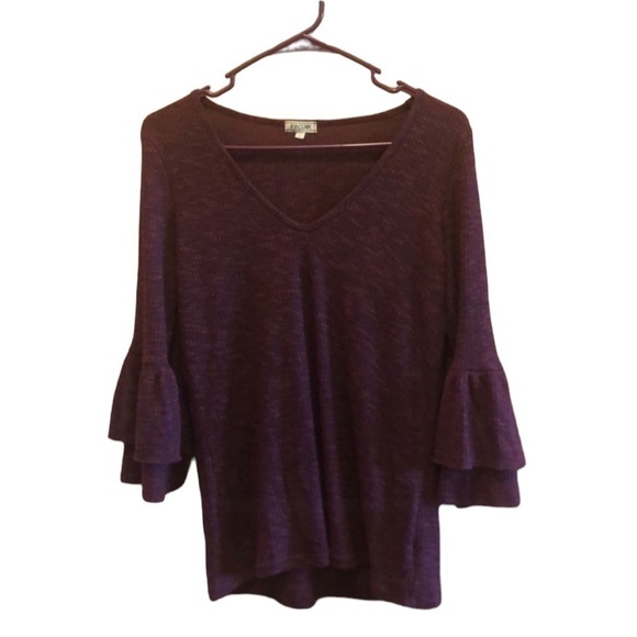 Nordstrom Size Large Bell Sleeve Heathered Purple Top - Picture 2 of 10
